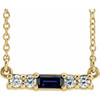 Created Sapphire Necklace in 14 Karat Yellow Gold Created Sapphire and 0.20 Carat Diamond 16 inch Necklace