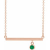Lab Grown Emerald Gem set in 14 Karat Rose Gold Bezel Set Bar 16 inch Necklace