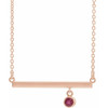 Lab Ruby Gem in 14 Karat Rose Gold Lab Ruby Bezel Set Bar 18 inch Necklace