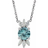 Sterling Silver  Blue Zircon and 0.20 Carat Diamond 16 inch Necklace
