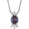 Created Alexandrite Necklace in 14 Karat White Gold Lab Alexandrite and 0.25 Carat Diamond 16 inch Necklace