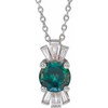 Created Alexandrite Necklace in 14 Karat White Gold Lab Alexandrite and 0.16 Carat Diamond 16 inch Necklace