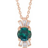 14 Karat Rose Gold Lab Alexandrite and 0.16 Carat Diamond 16 inch Necklace