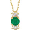 Lab Grown Emerald Gem set in 14 Karat Yellow Gold and 0.16 Carat Diamond 16 inch Necklace