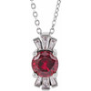 Lab Ruby Gem in 14 Karat White Gold Lab Ruby and 0.16 Carat Diamond 16 inch Necklace