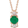 Lab Grown Emerald Gem set in 14 Karat Rose Gold and 0.16 Carat Diamond 16 inch Necklace