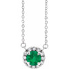 Lab Grown Emerald Gem set in 14 Karat White Gold 3 mm Round Cut and .03 Carat Diamond 16 inch Necklace