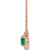 Created Emerald Necklace in 14 Karat Rose Gold 3 mm Round Cut and .03 Carat Diamond 16 inch Necklace