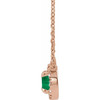 Created Emerald Necklace in 14 Karat Rose Gold 3 mm Round Cut and .03 Carat Diamond 18 inch Necklace