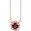 Lab Ruby Gem in 14 Karat Rose Gold 3 mm Round Lab Ruby and.03 Carat Diamond 18 inch Necklace
