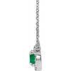 Lab Grown Emerald Gem set in 14 Karat White Gold 4 mm Round Cut and .06 Carat Diamond 16 inch Necklace