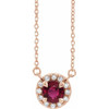 Lab Ruby Gem in 14 Karat Rose Gold 4 mm Round Lab Ruby and.06 Carat Diamond 18 inch Necklace