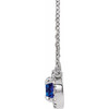 Lab Sapphire Gem in Sterling Silver 4 mm Round Lab  Sapphire and .06 Carat Diamond 16 inch Necklace