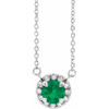 Created Emerald Necklace in Sterling Silver 4 mm Round Cut and .06 Carat Diamond 16 inch Necklace