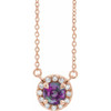 14 Karat Rose Gold Lab Alexandrite 4.5 mm  and .06 Carat Diamond 18 inch Necklace