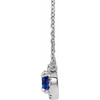 Lab Sapphire Gem in Sterling Silver 4.5 mm Round Lab  Sapphire and .06 Carat Diamond 16 inch Necklace