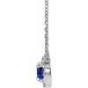 Created Sapphire Necklace in 14 Karat White Gold 5 mm Round Lab Sapphire and 0.12 Carat Diamond 18 inch Necklace