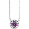 Lab Alexandrite Necklace in 14 Karat White Gold 5 mm and 0.10 Carat Diamond 18 inch Necklace