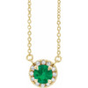 Lab Grown Emerald Gem set in 14 Karat Yellow Gold 5 mm Round Cut and 0.12 Carat Diamond 16 inch Necklace