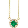 Lab Grown Emerald Gem set in 14 Karat Yellow Gold 6 mm Round Cut and 0.20 Carat Diamond 18 inch Necklace