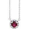 Created Ruby Necklace in Platinum 6 mm Round Lab Ruby and 0.20 Carat Diamond 16 inch Necklace