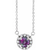 Created Alexandrite Necklace in Platinum 6 mm  and 0.20 Carat Diamond 16 inch Necklace