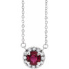 Created Ruby Necklace in Platinum 6 mm Round Lab Ruby and 0.20 Carat Diamond 18 inch Necklace