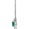 Lab Grown Emerald Gem set in 14 Karat White Gold 6.5 mm Round Cut and 0.20 Carat Diamond 16 inch Necklace