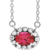 Lab Ruby Gem in 14 Karat White Gold 5x3 mm Oval Lab Ruby and .05 Carat Diamond 18 inch Necklace