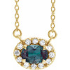 Created Alexandrite Necklace in 14 Karat Yellow Gold 5x3 mm Oval Lab Alexandrite and .05 Carat Diamond 16 inch Necklace