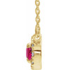 Created Ruby Necklace in 14 Karat Yellow Gold 5x3 mm Oval Lab Ruby and .05 Carat Diamond 16 inch Necklace