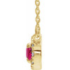 Created Ruby Necklace in 14 Karat Yellow Gold 5x3 mm Oval Lab Ruby and .05 Carat Diamond 18 inch Necklace