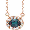 14 Karat Rose Gold 5x3 mm Oval Lab Alexandrite and .05 Carat Diamond 16 inch Necklace