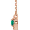 Created Emerald Necklace in 14 Karat Rose Gold 5x3 mm Oval Cut and .05 Carat Diamond 16 inch Necklace