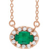 Created Emerald Necklace in 14 Karat Rose Gold 5x3 mm Oval Cut and .05 Carat Diamond 18 inch Necklace