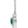 Created Emerald Necklace in Platinum 5x3 mm Oval Cut and .05 Carat Diamond 16 inch Necklace