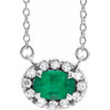 Created Emerald Necklace in Platinum 5x3 mm Oval Cut and .05 Carat Diamond 18 inch Necklace