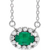 Created Emerald Necklace in Sterling Silver 5x3 mm Oval Cut and .05 Carat Diamond 18 inch Necklace