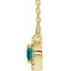 Lab Grown Emerald Gem set in 14 Karat White Gold 6x4 mm Oval Cut and 0.10 Carat Diamond 16 inch Necklace