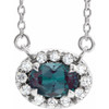 Created Alexandrite Necklace in 14 Karat White Gold 6x4 mm Oval Lab Alexandrite and 0.10 Carat Diamond 18 inch Necklace