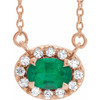 Lab Grown Emerald Gem set in 14 Karat Rose Gold 6x4 mm Oval Cut and 0.10 Carat Diamond 16 inch Necklace