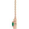 Lab Grown Emerald Gem set in 14 Karat Rose Gold 6x4 mm Oval Cut and 0.10 Carat Diamond 18 inch Necklace