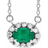 Lab Grown Emerald Gem set in 14 Karat White Gold 7x5 mm Oval Cut and 0.16 Carat Diamond 16 inch Necklace