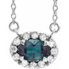 Created Alexandrite Necklace in 14 Karat White Gold 7x5 mm Oval Lab Alexandrite and 0.16 Carat Diamond 18 inch Necklace