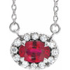 Lab Ruby Gem in Platinum 7x5 mm Oval Lab Ruby and 0.16 Carat Diamond 18 inch Necklace