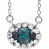 Created Alexandrite Necklace in Sterling Silver 7x5 mm Oval Lab Alexandrite and 0.16 Carat Diamond 16 inch Necklace