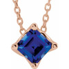 Created Sapphire Necklace in 14 Karat Rose Gold 4.5x4.5 mm Square Lab Sapphire Solitaire 16 inch Necklace