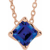 Created Sapphire Necklace in 14 Karat Rose Gold 5 mm Square Lab Sapphire Solitaire 16 inch Necklace