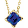 Created Sapphire Necklace in 14 Karat Yellow Gold 5 mm Square Lab Sapphire Solitaire 16 inch Necklace