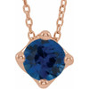 Created Sapphire Necklace in 14 Karat Rose Gold 5 mm Round Lab Sapphire Solitaire 16 inch Necklace